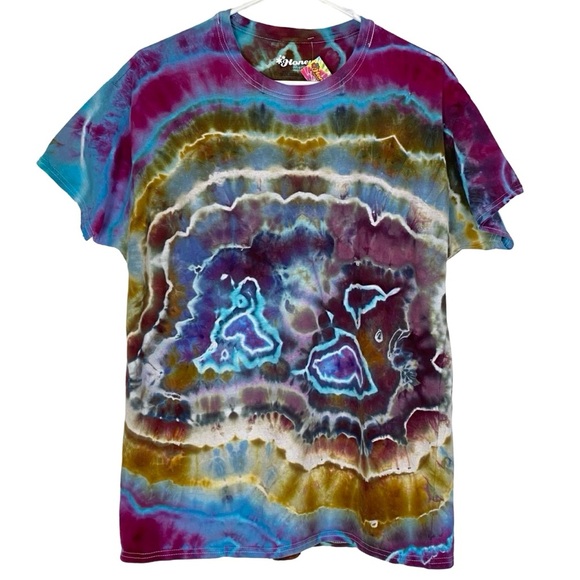 Handmade Geode Tie Dye Tshirt Mens Large Unisex Blue Cotton Tee Short Sleeve - Picture 1 of 9